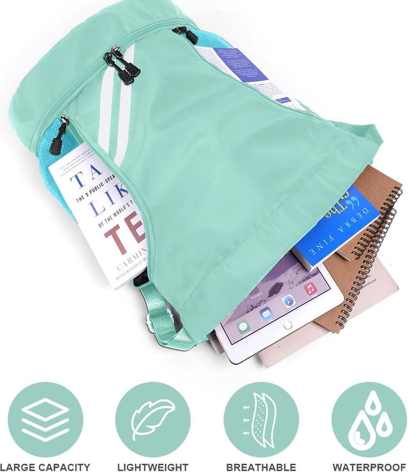 Modieuze sportrugzakken, gymtas, grote capaciteit trekkoord, sporttas, gymtas, waterdichte sporttas, gymtas met waterflessen, netvakken, voor volwassenen en jongeren