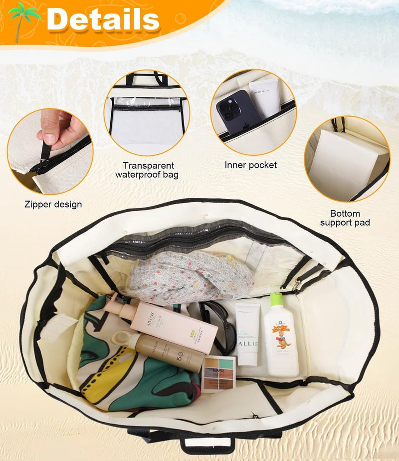 Strandtas XXL familie grote badtas strandtas met ritssluiting strandtas opvouwbare schoudertas badtas familie shopper handtas voor strand vakantie reizen