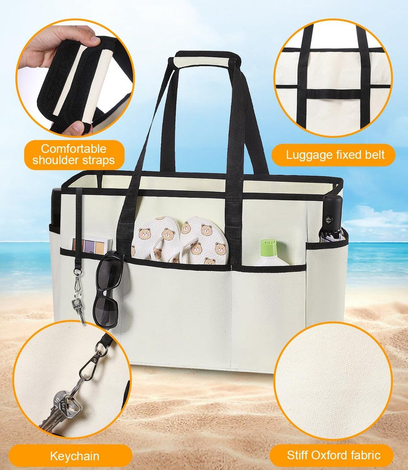 Strandtas XXL familie grote badtas strandtas met ritssluiting strandtas opvouwbare schoudertas badtas familie shopper handtas voor strand vakantie reizen