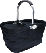 Boodschappenmand, koelmand met deksel, thermische koeltas, picknickmand met koelvak, isolatietas met aluminium handvat, 30 liter volume, zwart