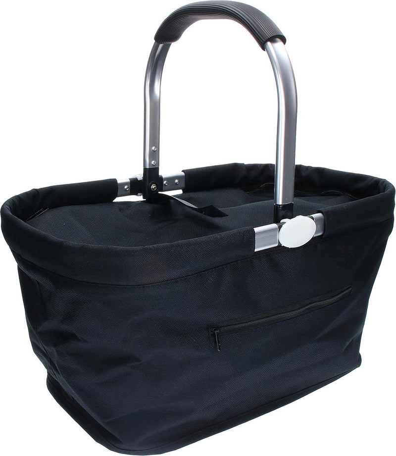 Boodschappenmand, koelmand met deksel, thermische koeltas, picknickmand met koelvak, isolatietas met aluminium handvat, 30 liter volume, zwart