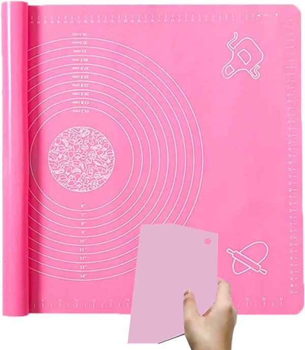 Siliconen bakmat deegrol siliconen mat zeer grote deegmat voor fondantdeeg pizza bakmatten (70 x 50 cm en deegsnijder) roze