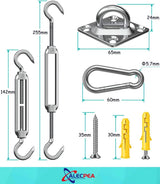 Zonnezeil bevestigingsset M6 - hoogwaardig roestvrij staal 304 - draagvermogen van 80 kg - karabijnhaken, klimgespen, wandhouders, schroeven en kunststof verlengingen inbegrepen