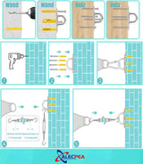 Zonnezeil bevestigingsset M6 - hoogwaardig roestvrij staal 304 - draagvermogen van 80 kg - karabijnhaken, klimgespen, wandhouders, schroeven en kunststof verlengingen inbegrepen