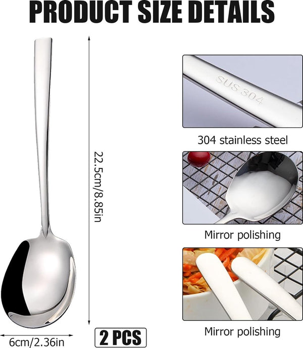 Set van 2 roestvrijstalen serveerlepels, grote lepels, serveerlepels, buffetlepels, serveerlepels met lange handgrepen voor banket, restaurant, buffet