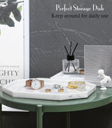 Decoratief dienblad, opbergbak van hars, cosmetische badkamerbak, achthoekige serveerplank voor slaapkamer, kaptafel, woonkamertafel, keukengootsteenaccessoires, marmerwit