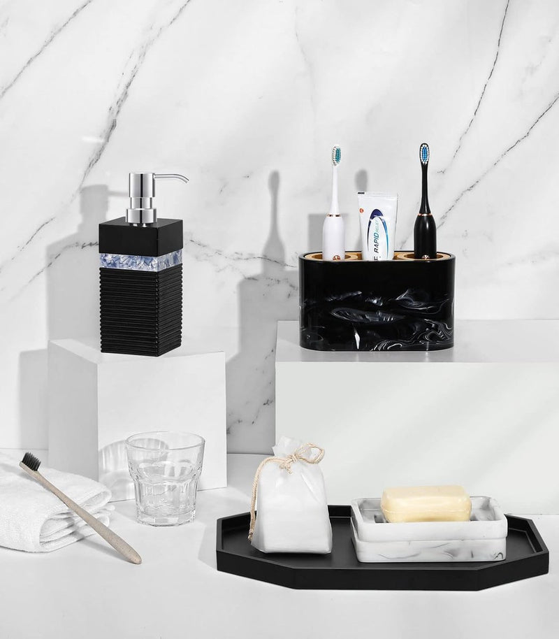 Decoratief dienblad, hars opbergdienblad, cosmetica, badkamerdienblad, achthoekige serveerplank voor slaapkamer, make-uptafel, woonkamertafel, keukenaanrecht, accessoires, mat zwart