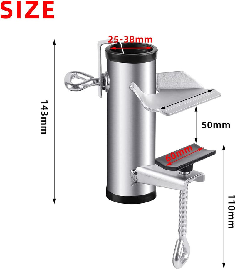 Parasolhouder voor balkon, instelbaar, parasol, balkonhouder, parasolstandaard van metaal, vaste clip, verzinkte parasolvoet, paraplustandaard, diameter 25-38 mm, voor balkon, terras, tafel,