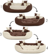 4-in-1 hondenbed, hondenkussen, hondenmand met omkeerbaar kussen, (S) 65 x 50 cm, bruin/beige
