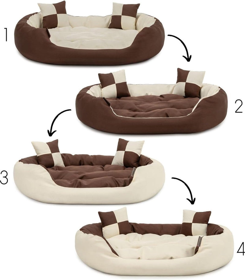 4-in-1 hondenbed, hondenkussen, hondenmand met omkeerbaar kussen, (S) 65 x 50 cm, bruin/beige