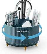 Bureau-organizer, 360 ° roterende kantoororganisator, pennenhouder, multifunctionele bureau-organizer, pennenorganizer met grote capaciteit voor potlood, mapclips (marineblauw)