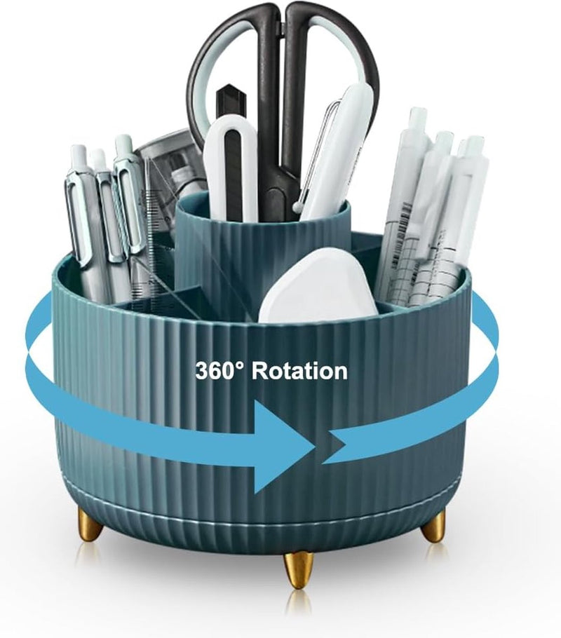 Bureau-organizer, 360 ° roterende kantoororganisator, pennenhouder, multifunctionele bureau-organizer, pennenorganizer met grote capaciteit voor potlood, mapclips (marineblauw)