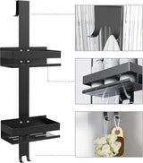 Doucheplank om op te hangen, van roestvrij staal, zwart, doucheplank zonder boren, badkamerrek, hangend douchemand, doucheplank met haken voor maximaal 16 mm frameloze glazen deur,