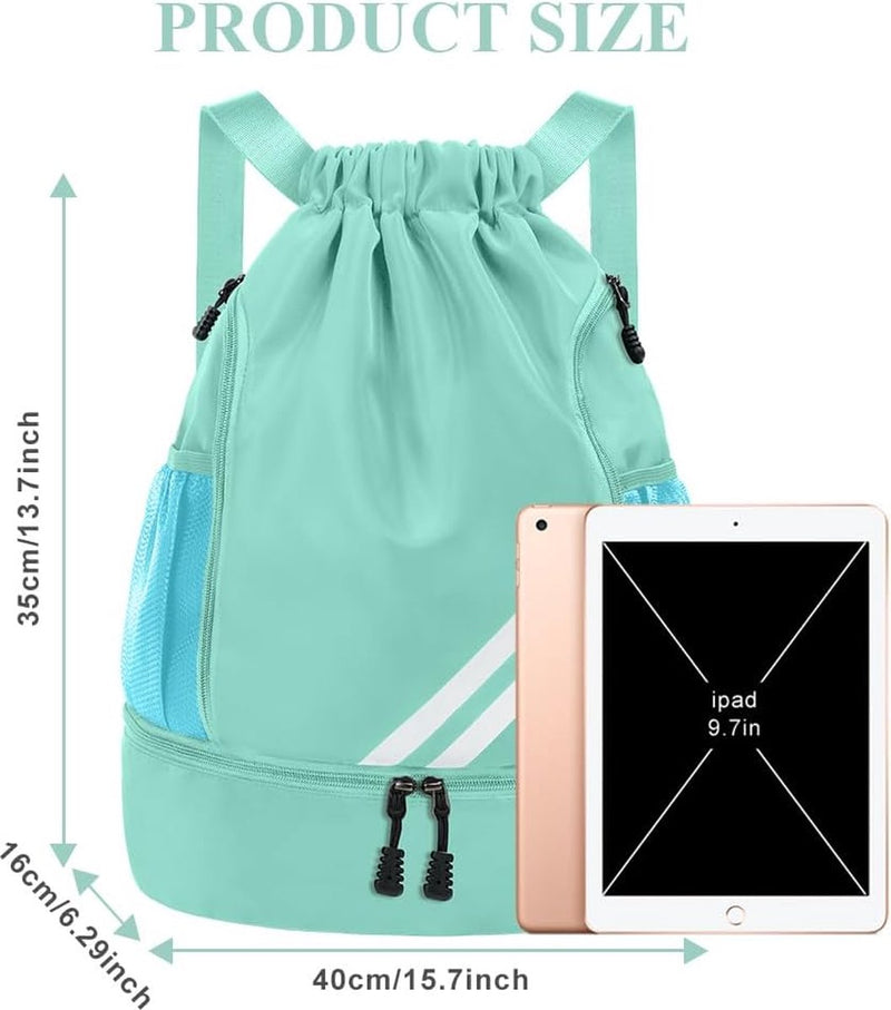 Modieuze sportrugzakken, gymtas, grote capaciteit trekkoord, sporttas, gymtas, waterdichte sporttas, gymtas met waterflessen, netvakken, voor volwassenen en jongeren