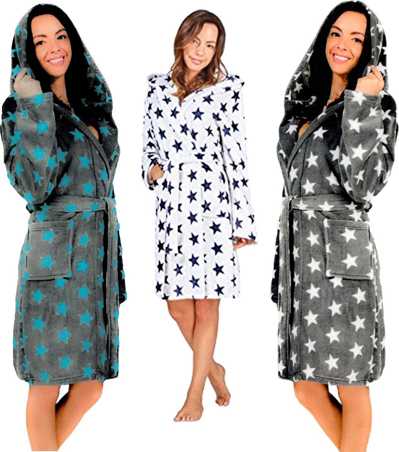 Damesbadjas met sterren, verkrijgbaar in de maten: S/M - L/XL en in de kleuren: antraciet/wit