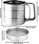 Eenhandsmeelzeef, roestvrijstalen bakzeef, meelzeef, poedersuikerzeef, meelzeef, fijne zeef van roestvrij staal, keukenzeef, roestvrijstalen shaker voor meel, rijst, granen, bonen, fruit