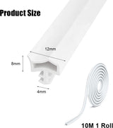 Roomdeurafdichting, deurafdichting, wit, 10 m, deurafdichting, tegen tocht, deurrubber, 4 mm groefbreedte 7 mm groefdiepte 12 mm vouwhoogte