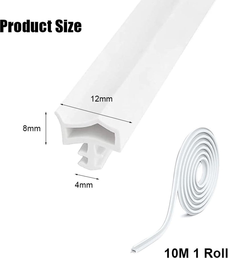 Roomdeurafdichting, deurafdichting, wit, 10 m, deurafdichting, tegen tocht, deurrubber, 4 mm groefbreedte 7 mm groefdiepte 12 mm vouwhoogte