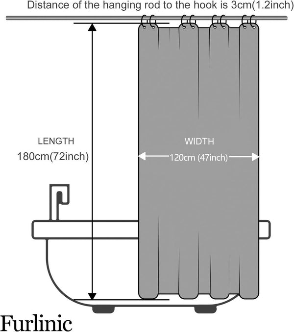 Douchegordijn, 120 x 180 cm, textiel, badgordijn van polyester, schimmelbestendig, waterafstotend, wasbaar, aquamarijn, met 8 douchegordijnringen