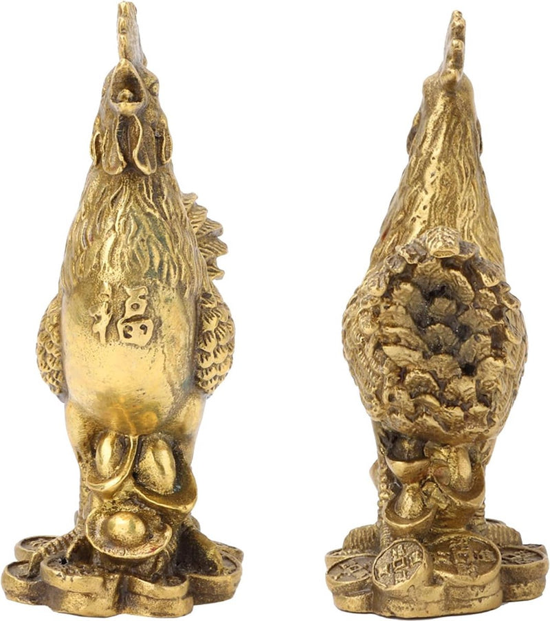 Messing Figuur Haan Gemaakt van Zuiver Koper Kip Decoratie, 10cm / 3,94 Inch Gunstige Haan Standbeeld Ingots Rijkdom Feng Shui Sculptuur Thuiskantoor Chinese Dierenriem Ornament