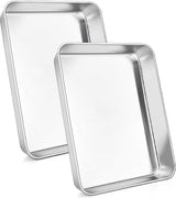 Bakplaat, roestvrij staal, rechthoekig, kleine ovenschaal, 2-delige set, 5 cm diepe ovenplaat voor bakken, braden, serveren, hoogglans gepolijst en vaatwasmachinebestendig, 23,8 x 18 x 5 cm