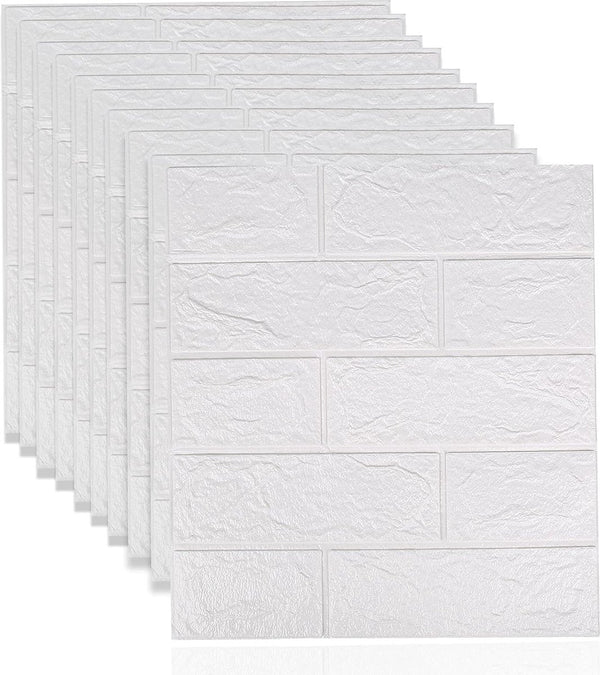 10 stuks 3D-baksteenbehang, zelfklevende wandpanelen, 38,5 x 35 cm, wit baksteenpatroon, muurstickers, voor badkamer, slaapkamer, woonkamer, balkon, keuken