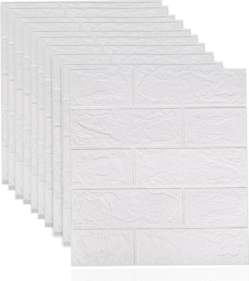 10 stuks 3D-baksteenbehang, zelfklevende wandpanelen, 38,5 x 35 cm, wit baksteenpatroon, muurstickers, voor badkamer, slaapkamer, woonkamer, balkon, keuken