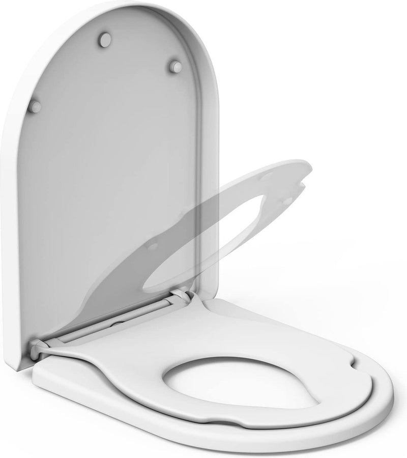 Toiletdeksel met kinderzitje, wc-bril met softclosemechanisme, wc-deksel met quick-release-functie, lost nooit los, gemakkelijk te reinigen, D-vorm, witte toiletbril met kinderen, familie