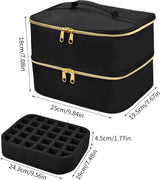 Nagellak opbergtas groot, draagbare draagtas voor nagellak en UV-lamp, dubbellaagse nagellaktasorganisator, multifunctionele make-uptas, zwart, zwart, eenvoudig