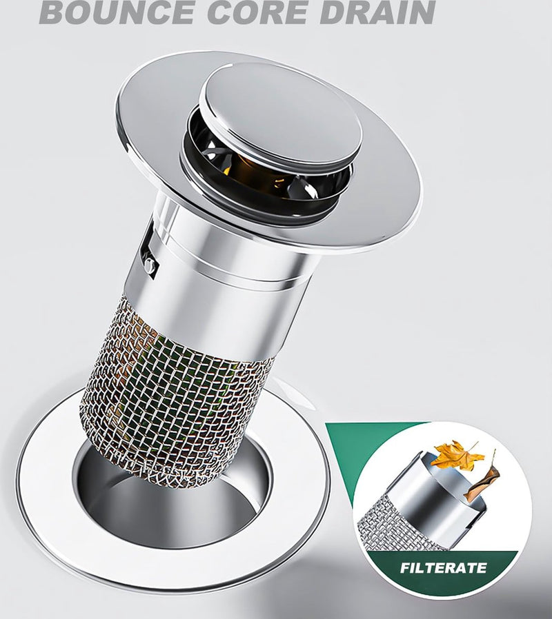 Set van 2 gootsteenpluggen, afvoerzeef, afvoerfitting, wastafel, universele pop-up gootsteenplug, roestvrij staal, voor 34-40 mm afvoerafvoerplug voor badkuip
