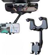 Auto-achteruitkijkspiegel mobiele telefoonhouder, multifunctionele universele 360 draaibare intrekbare auto-achteruitkijkspiegel cliphouder voor alle mobiele telefoons