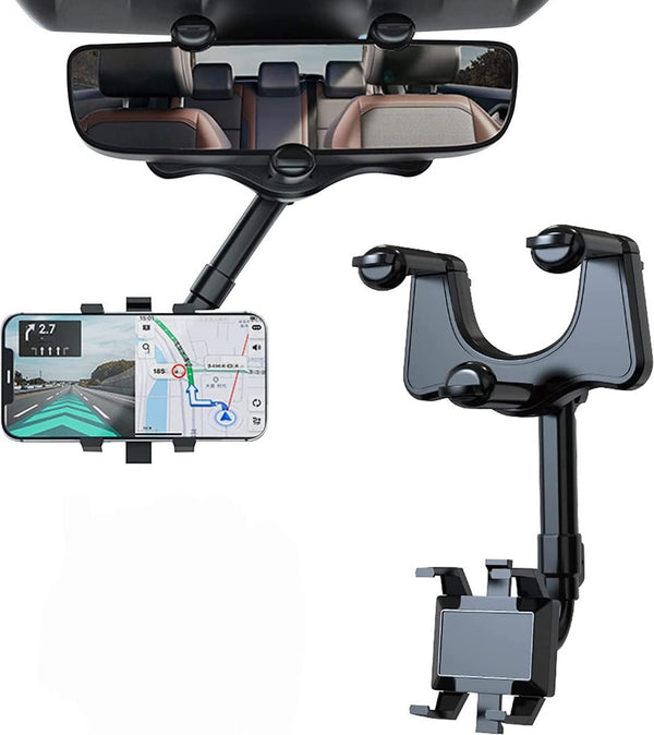 Auto-achteruitkijkspiegel mobiele telefoonhouder, multifunctionele universele 360 draaibare intrekbare auto-achteruitkijkspiegel cliphouder voor alle mobiele telefoons