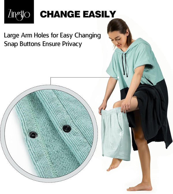 Surf Poncho, Extra Grote, Dikke Handdoekponcho voor Mannen en Vrouwen met Capuchon Zak voor Zwemmen op het strand, 104 x 83 cm, Zwartgroen