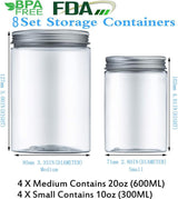 Voedselcontainers, vershoudpotten voor levensmiddelen, 8-delige set, met luchtdichte deksel, van kunststof, BPA-vrij
