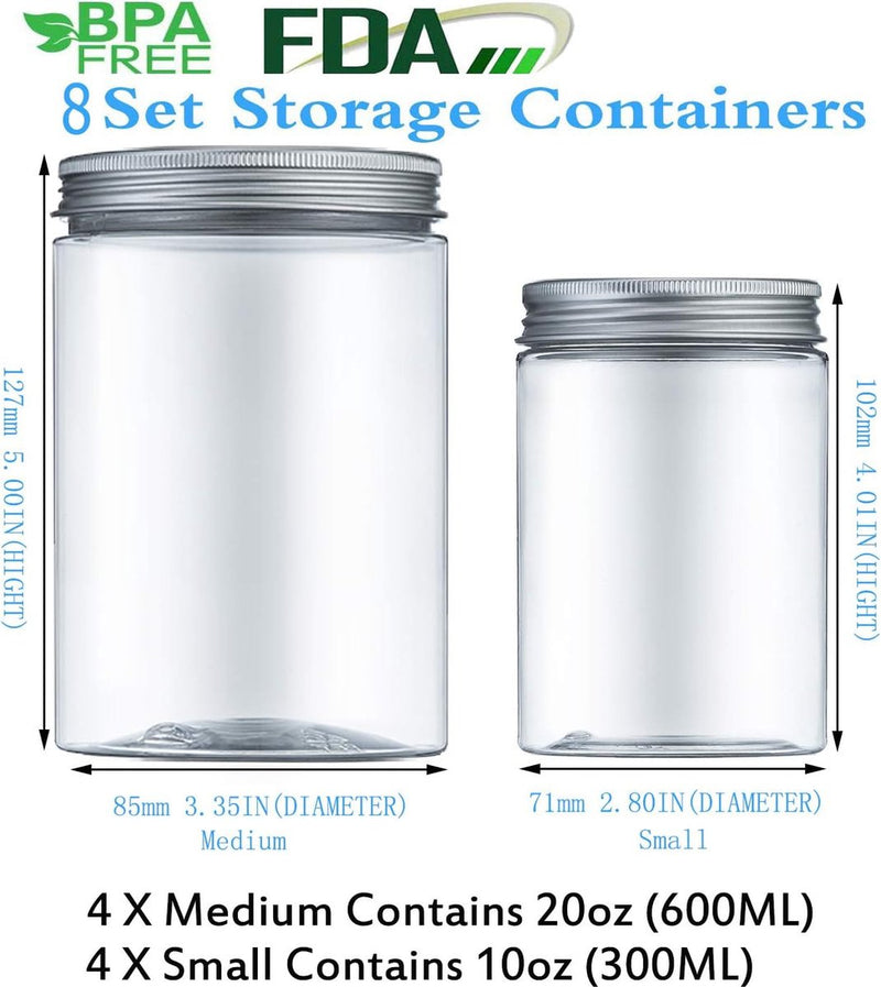 Voedselcontainers, vershoudpotten voor levensmiddelen, 8-delige set, met luchtdichte deksel, van kunststof, BPA-vrij