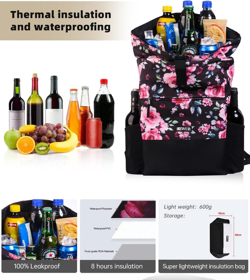 35 liter thermische rugzak, koelrugzak, koeltas, waterdichte picknickrugzak met flesopener, voor picknick, camping, strand, wandelen, reizen, winkelen