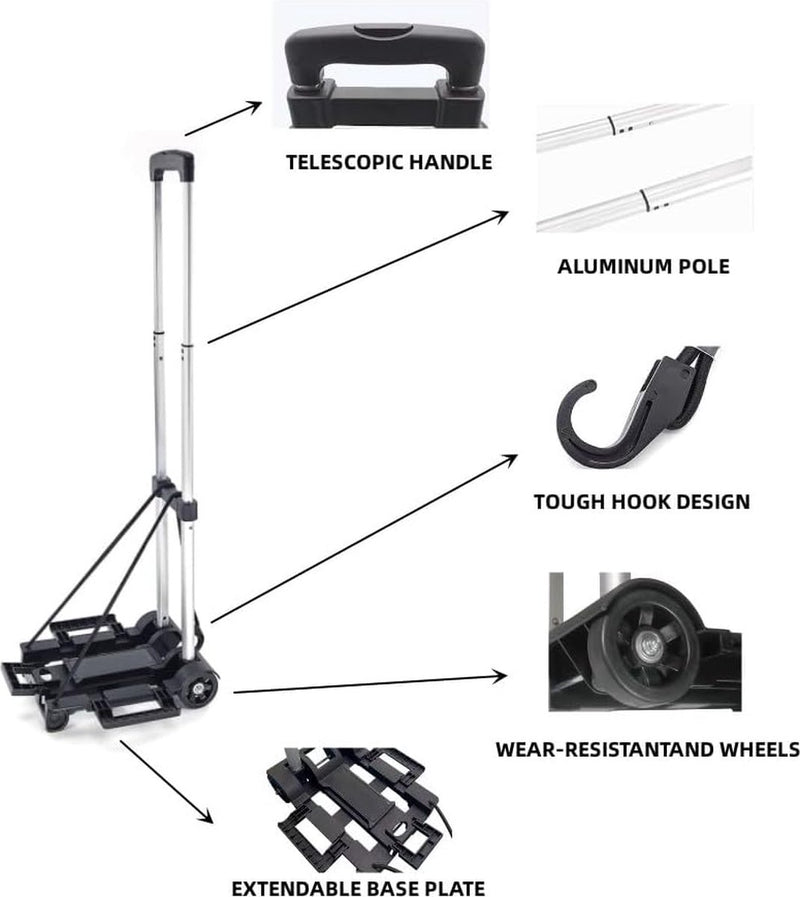 Opvouwbare transportwagen, opvouwbare steekwagen/aluminium steekwagen/karretje, opvouwbare wagen, steekwagen, bagagehandling op wielen, handig, draagbaar, eenvoudig uit te breiden, groot chassis