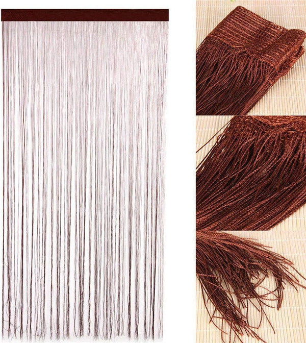Deurgordijn/wandpaneel met franjes, voor ramen, thuis, terras, slaapkamer, bruiloft, restaurant, ideale ruimteverdeler, decoratieve kwastjes, polyester, koffie, 100 x 200 cm