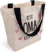 Stijlvolle ruime draagtas met binnenzak en ritssluiting, katoenen tas, stoffen tas, shopper, handtas met grote bodem, Öko-Tex 100 standaard gecertificeerd