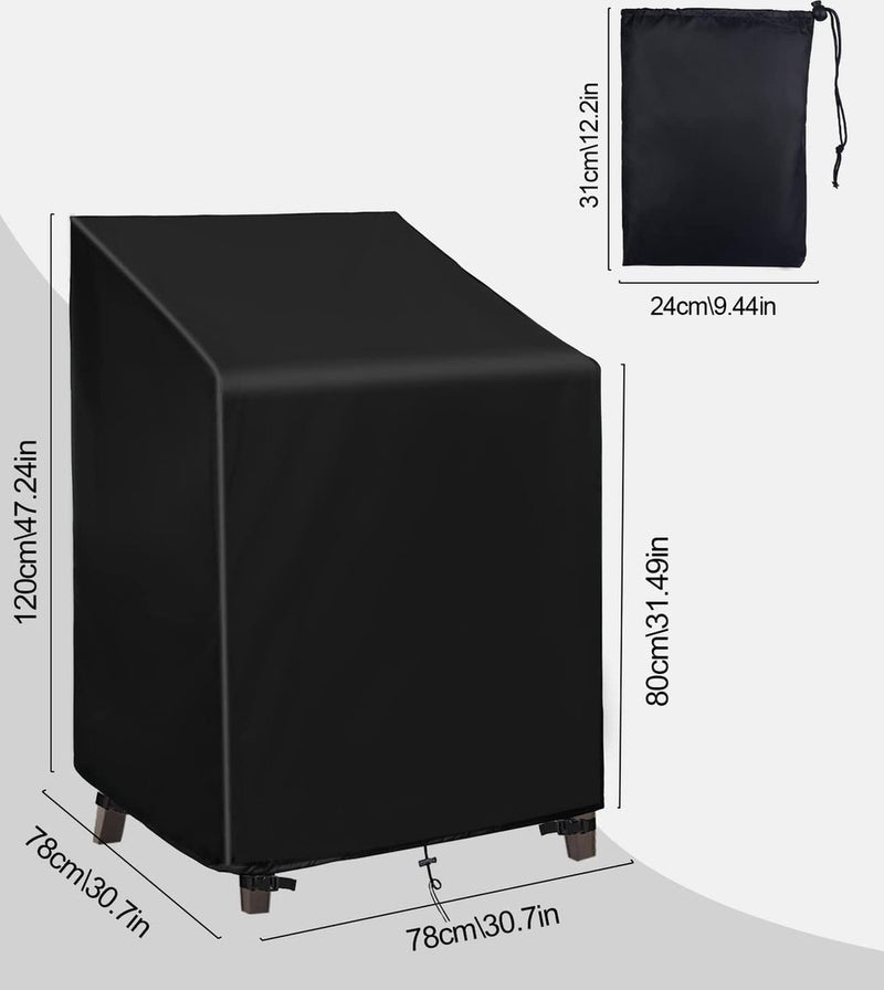 Beschermhoes voor stapelstoelen (78 x 78 x 80/120 cm), 420D Oxford tuinstoel beschermhoes, waterdicht, winddicht, UV-bestendig, stoffen tuinmeubel beschermhoes