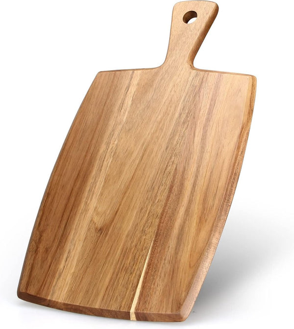 Snijplank van acaciahout, houten plank, kaascharcuterieplanken, 43 x 25 cm, keukensnijplank, houten snijplanken, vleesserveerplank, snijplank, kaasplank, houten snijplanken met handvat