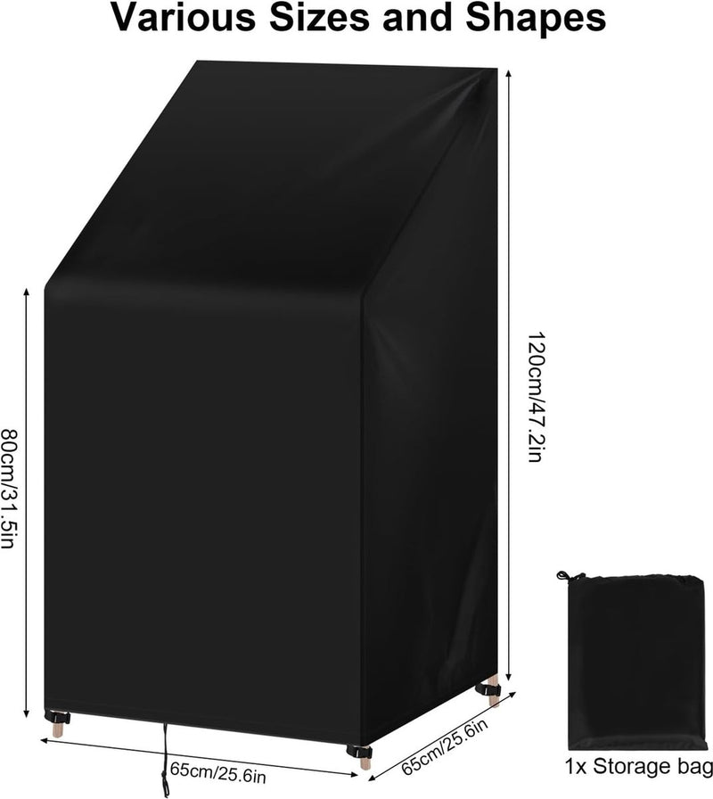 Afdekking voor tuinmeubelen, tuinstoelen, 65 x 65 x 120/80 cm, afdekhoes van 420D Oxford-weefsel, waterdicht, uv-bestendig, beschermhoes, zeil voor meubelsets, tuintafel, zitgroep, zwart