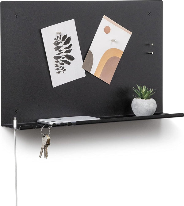 Magneetbord met magneten, sleutelorganizer, telefoonrek met houder voor kabel, 49 x 30 cm, kleur zwart