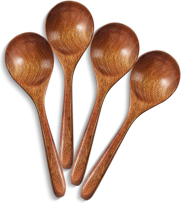 Natuurlijke houten lepels, 4 stuks, houten lepels, eetlepels, soeplepel, houten lepel, Japanse stijl, houten lepel, havermoutpap, lepel voor pap, soep, ramen, hotpot, restaurant, huishouden