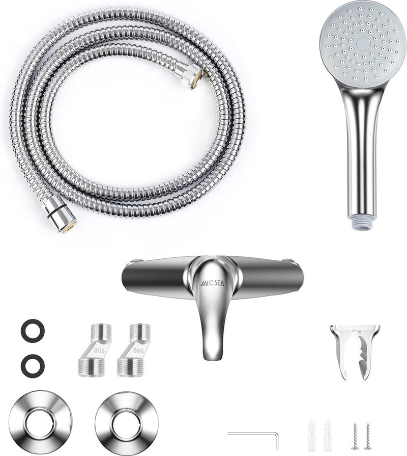 Eéngreepsmengkraan Doucheset Opbouw, Douchemengkraan met douchekop, Wandmontage, Chroom, Mengkraan, Douche, Douchekranen, Mengkraan voor douche, Opbouwdouchegarnituur