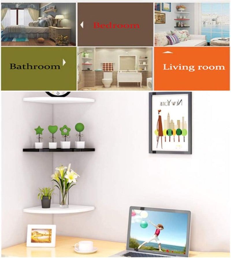 Moderne hoekwandplank, wandgemonteerde opbergplank, houten zwevende boekenplanken, waaiervormige muurverdeler, displayplank voor slaapkamer, woonkamer, woondecoratie, 3 stuks (wit)