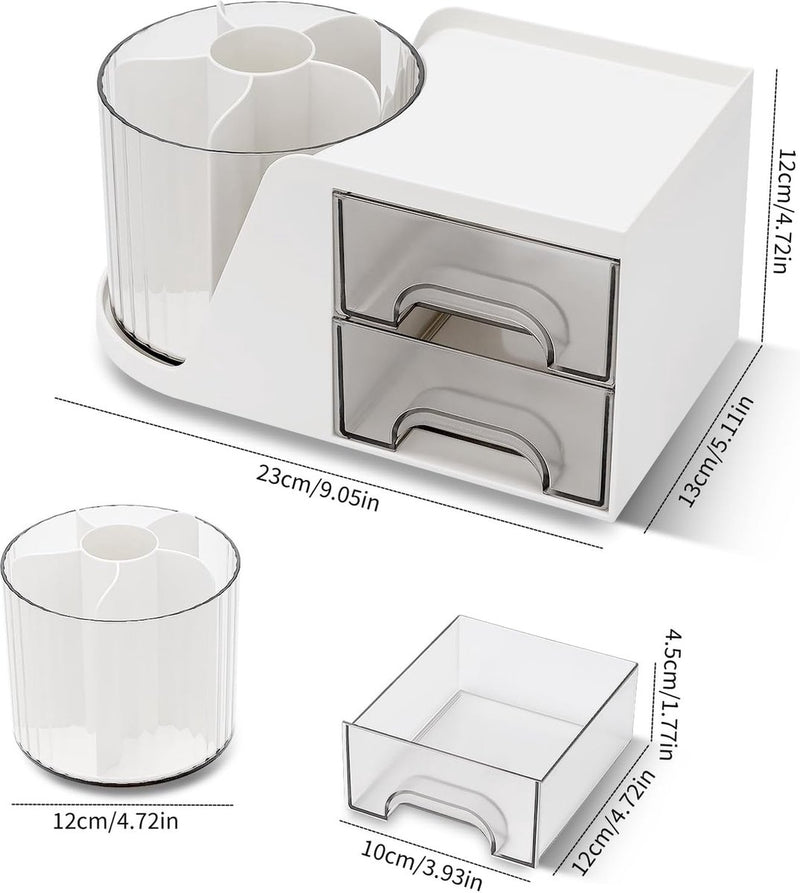 2 Lade Roterende Bureau-organizer Penhouder Bureau-organizer en opslag met 4 compartimenten + Lade voor kantoor, thuis en kunstbenodigdheden