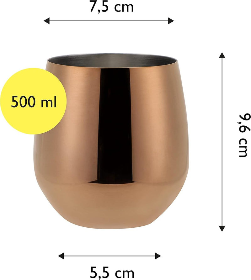 Wijnglazen, 6-delige rode wijnglazen, drinkbekers van roestvrij staal, onbreekbare drinkglazen, onbreekbare glazen, koperen editie, 500 ml