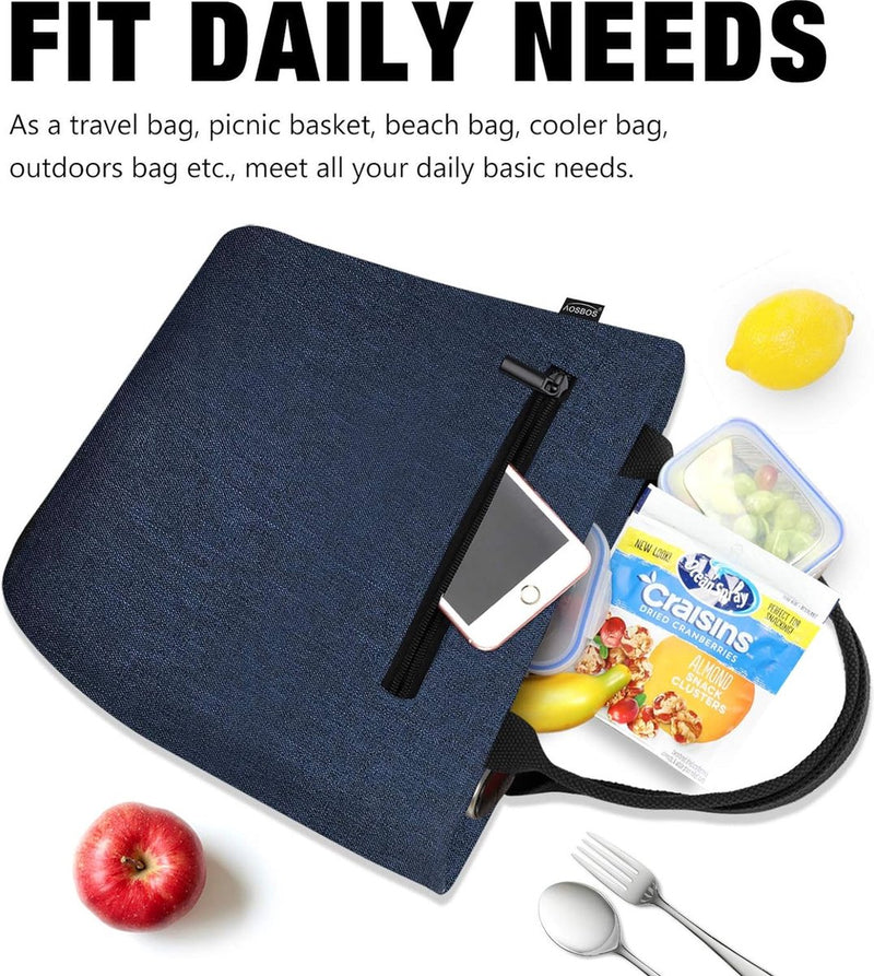 Koeltas Kleine lichtgewicht lunchtas Geïsoleerde tas voor werk School Opvouwbare waterdichte ritssluiting Blauw