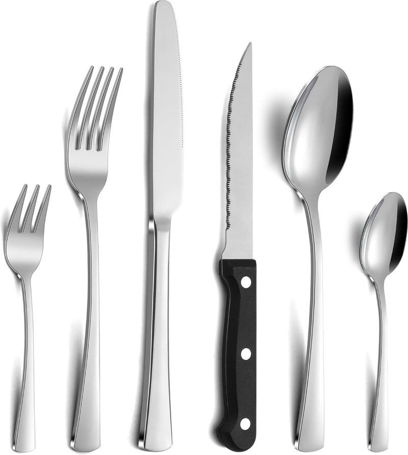 Bestekset, 36-delige bestekset voor 6 personen met steakmes, mesvorklepel, roestvrijstalen bestek voor familie/feest/restaurant, spiegelgepolijst en vaatwasmachinebestendig